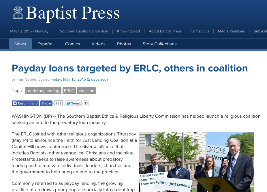 Payday loans targeted by ERLC, others in coalition
