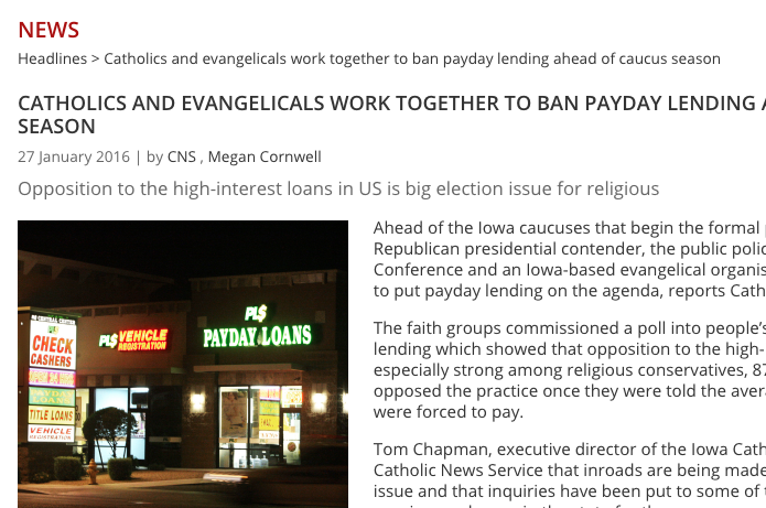 Iowa: Catholics and evangelicals unite against payday loans