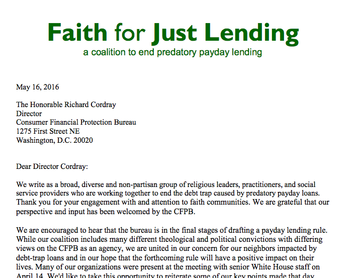 Letter to Consumer Financial Protection Bureau