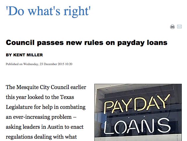 Mesquite TX Council Passes New Rules On Payday Loans Faith For Just 